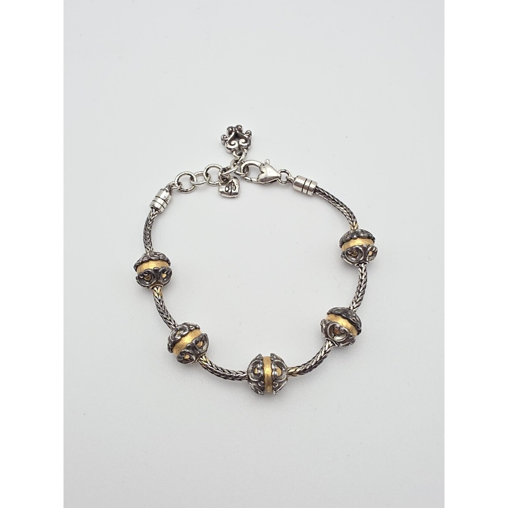 Vintage BRIGHTON Signed‎ 'Del Sol' Bracelet Silver & Gold Plate Ball FREE $HIP!!